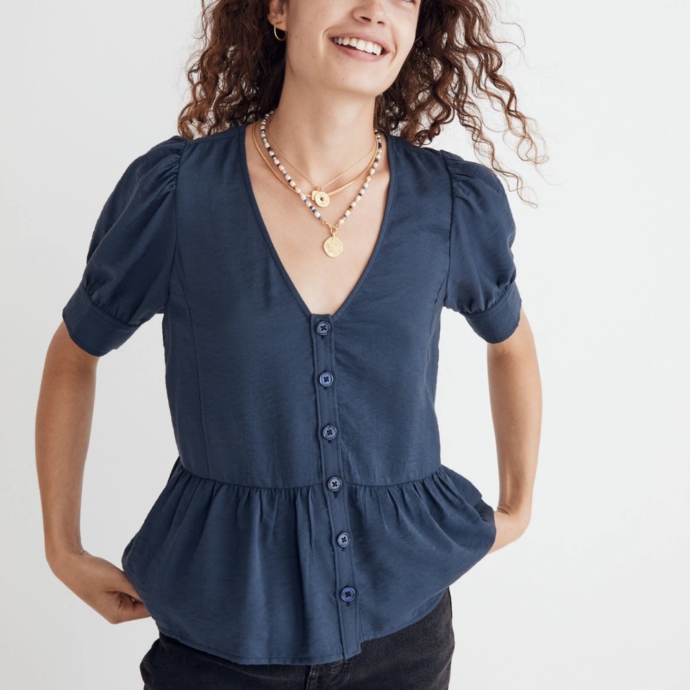 Madewell Drapeweave Puff Sleeve Peplum Top